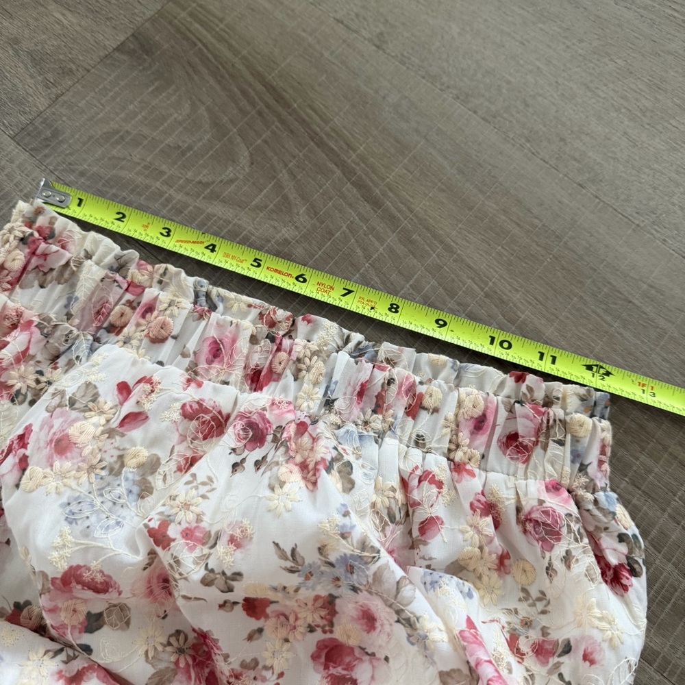 Just Me Embroidered Floral Tiered Midi Skirt White Pink Small Cottagecore Boho - Picture 6 of 8